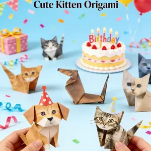 DIY Origami Paper Cats and Paper Dogs - Craft Adorable Feline Figures with Origami Paper, Entertaining Hobby for Adults & Children, Charming Desk Decor & Thoughtful Gift for Cat Fans