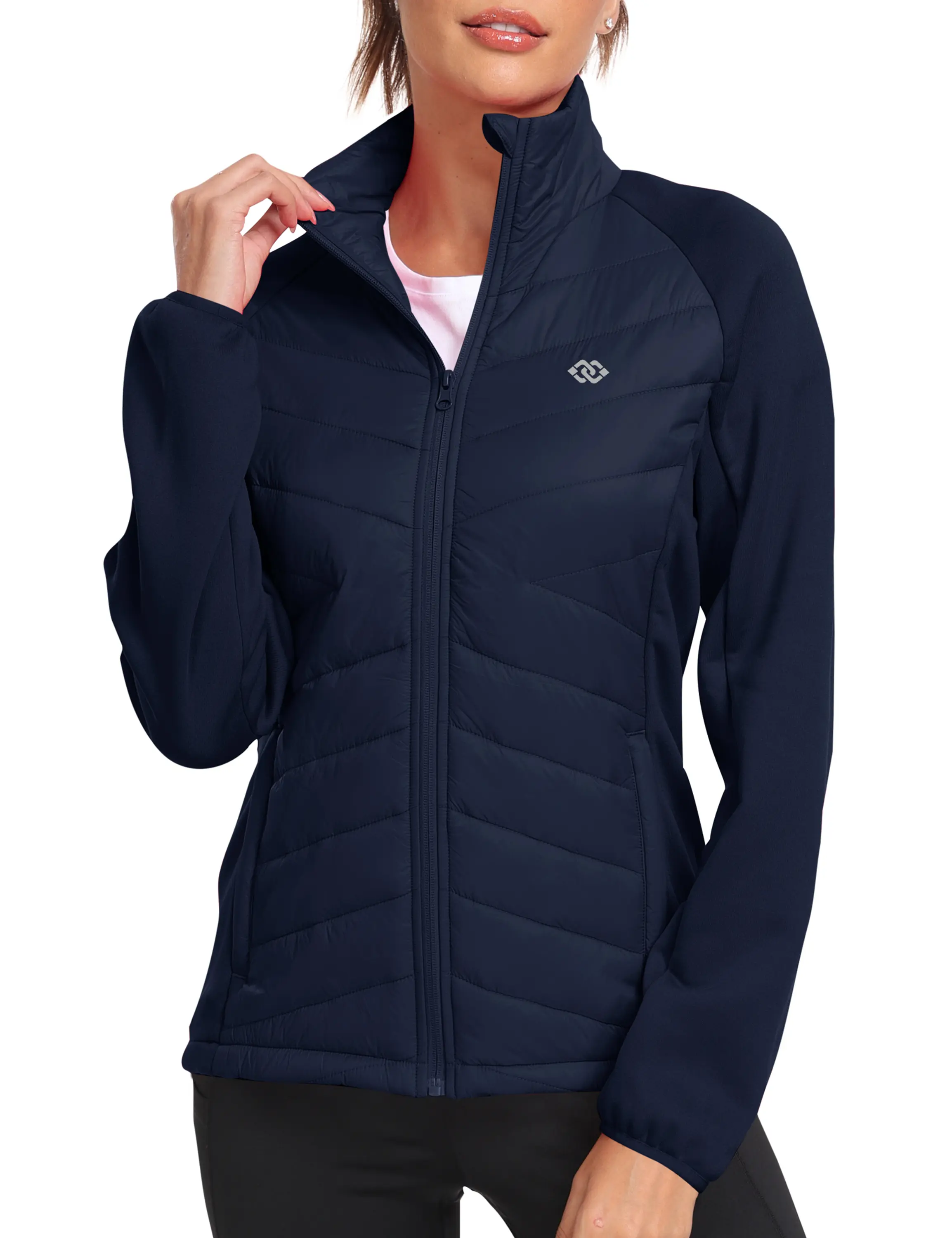 MoFiz Womens Lightweight Insulated Hiking Jacket Fleece Lined Thermal Hybrid Softshell Full Zip Winter Fall Running Coat