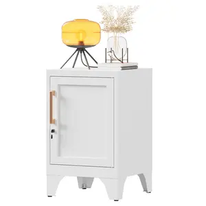 Metal Nightstand with Door and 1 Adjustable Shelf, Bedroom furniture，23.6" H Bedroom Side Table, Beside Storage Cabinet with Adjustable Leveling Feet, Modern End Table for Bedroom, Living Room (White)