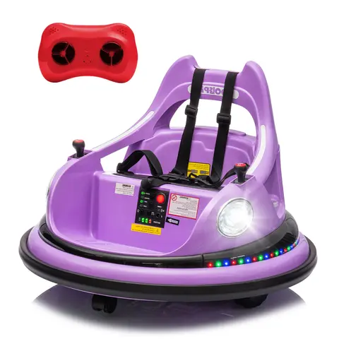 12V Kids' Ride-On Bumper Car - Remote Control Kart, Electric 2WD, 360-Degree Spin, LED Lights, Bluetooth, Anti-Collision Padding, 5-Point Safety Belt, ASTM CPC Certified