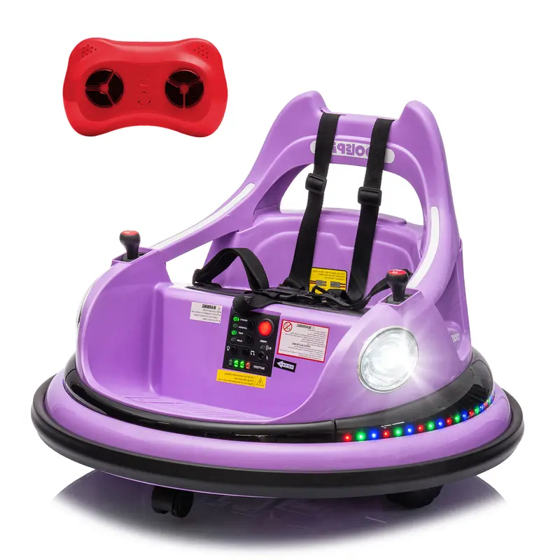 12V Kids' Ride-On Bumper Car - Remote Control Kart, Electric 2WD, 360-Degree Spin, LED Lights, Bluetooth, Anti-Collision Padding, 5-Point Safety Belt, ASTM CPC Certified