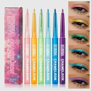 6-Color Chameleon, Multichrome Holographic Glitter Eyeshadow Stick - Long-Lasting 2-in-1 Waterproof Makeup for Eyes, Cheeks & Lips, Smooth Creamy Texture with Metallic & Shimmer Finishes, Party Makeup for Carnival, High Pigment