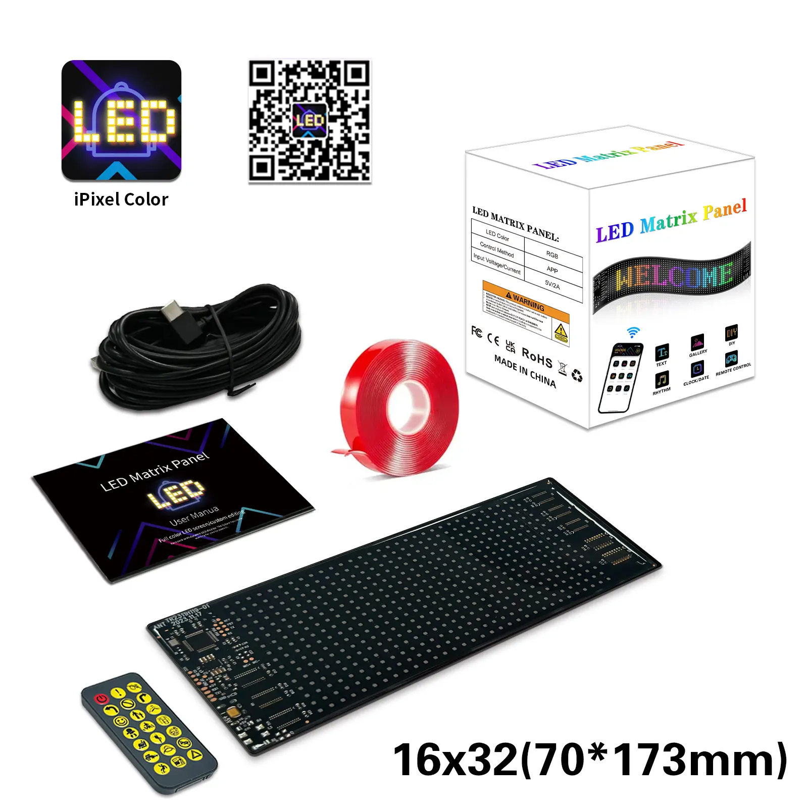 16*32 LEDs-6.81"*2.75"in