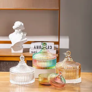 Glass Colorful Candy Jar Electroplated Jewelry Box, Nordic Vintage Stripe Mongolian Tent Sugar Bowl, Princess Glass Storage Container