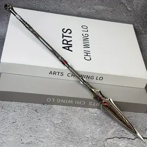 33cm 13inch Small Katana Figure Model Spear Metal Sword Ninja Knife Weapon Steel Blade Damascus Sword Real Size Japanese Katana Original Samurai Sabre Figurine Model Gift