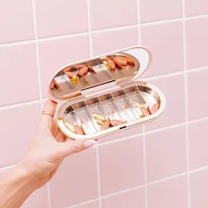 7-Day Pill Compact - Pill Organizer with Secure Clip Closure, Elegant Design, and Built-in Mirror for Daily Medication Organization - Healthcare