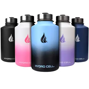 Hydro Cell 64oz Wide Mouth Stainless Steel Water Bottle with Straw Sports Cap