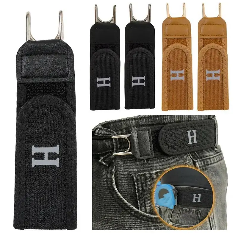 Buckleless Belt Hook, Tactical Metal Hook Elastic Belt - Unisex Buckle-Less Invisible Waist Belt for Work, EDC, Outdoor & Casual Wear, Soft Adjustable Side, 2PCS Gift for Men & Women, Valentine's Day Gift Elastic Belt (Unisex)