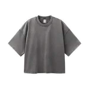 Inflation 100% Cotton 270g oversize Cropped Boxy Street Fashion Heavyweight Short Sleeve Loose Fit Square Neck T-Shirt Vintage Trendy European Style Half Sleeve Two-Piece Layered Top Menswear Streetwear Casual Tshirt Crewneck Plain Shortsleeve streetwear