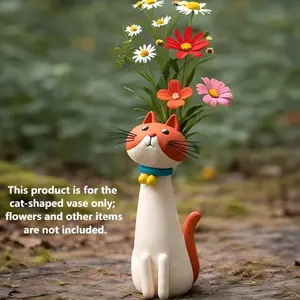 1 Pc Handmade Resin Cat-Shaped Vase, Fun Cat Decorative Vase for Home, Garden & Office, Desktop Cat-Themed Planter Pot. Ideal Gift for Cat Lovers, Cute Cat Vase for Dried Flowers, Whimsical Handcrafted Cat Vase.