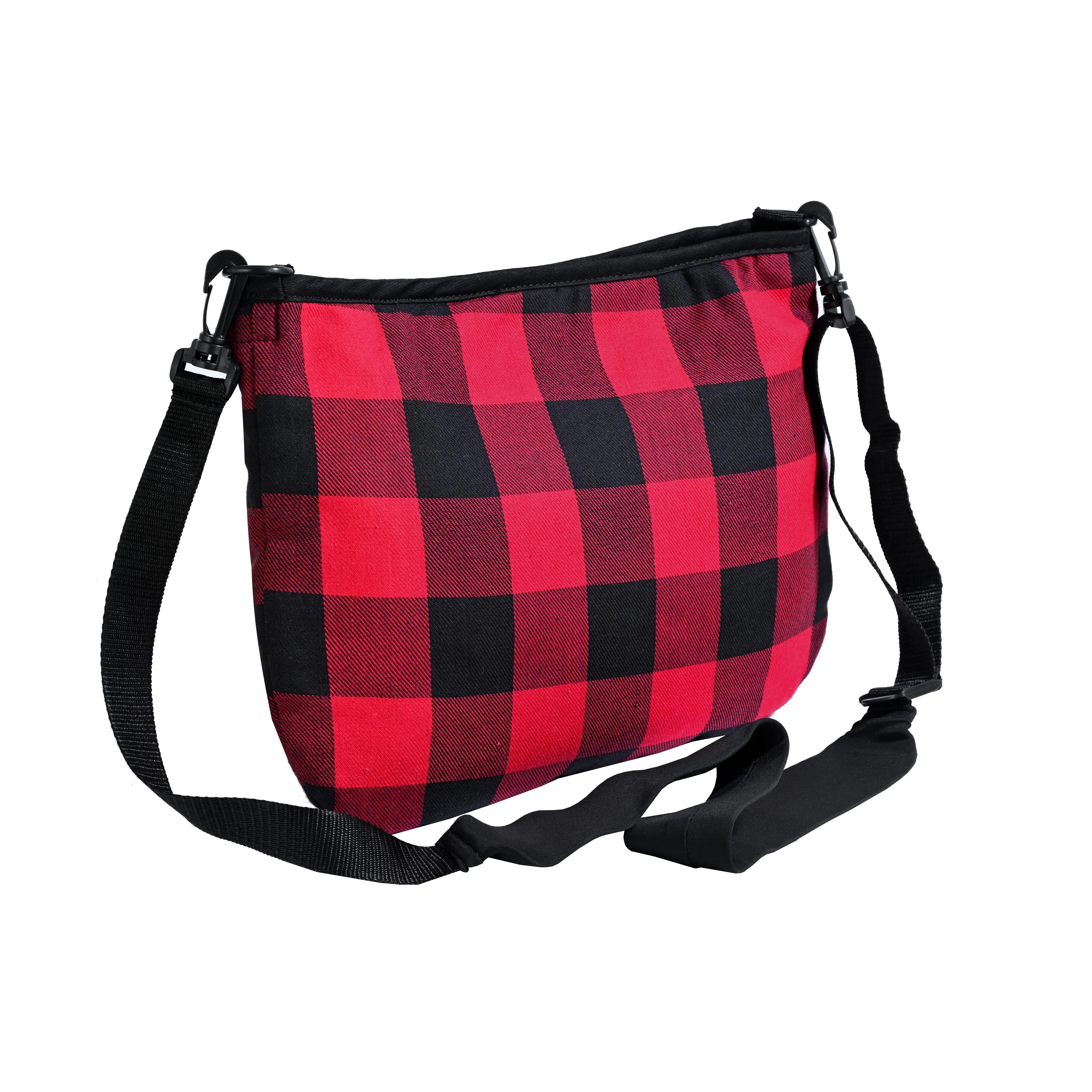 LVAD GEAR Women's Crossbody Flannel Carry Bag, LVAD HeartMate Compatible, Red & Black Flannel Material