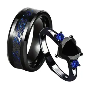 Fashionable Black Romantic Heart-Shaped Cubic Zirconia Couple Rings, Elegant and Stylish Engagement & Wedding Rings for Couples, Valentine's Day Gift