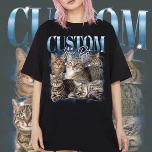 Pet Custom Vintage Washed Shirt, Custom Cat Graphic Unisex Shirt, Dog Personalize Bootleg Retro 90's Tee, Pet Lover Top Clear Customized Day Style