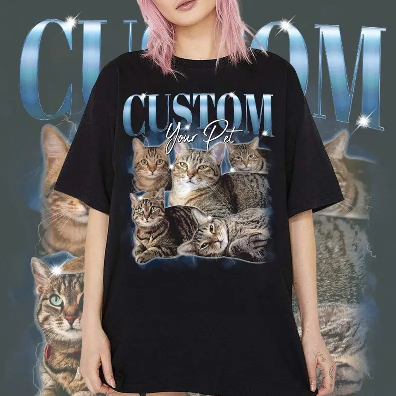 Pet Custom Vintage Washed Shirt, Custom Cat Graphic Unisex Shirt, Dog Personalize Bootleg Retro 90's Tee, Pet Lover Top Clear Customized Day Style