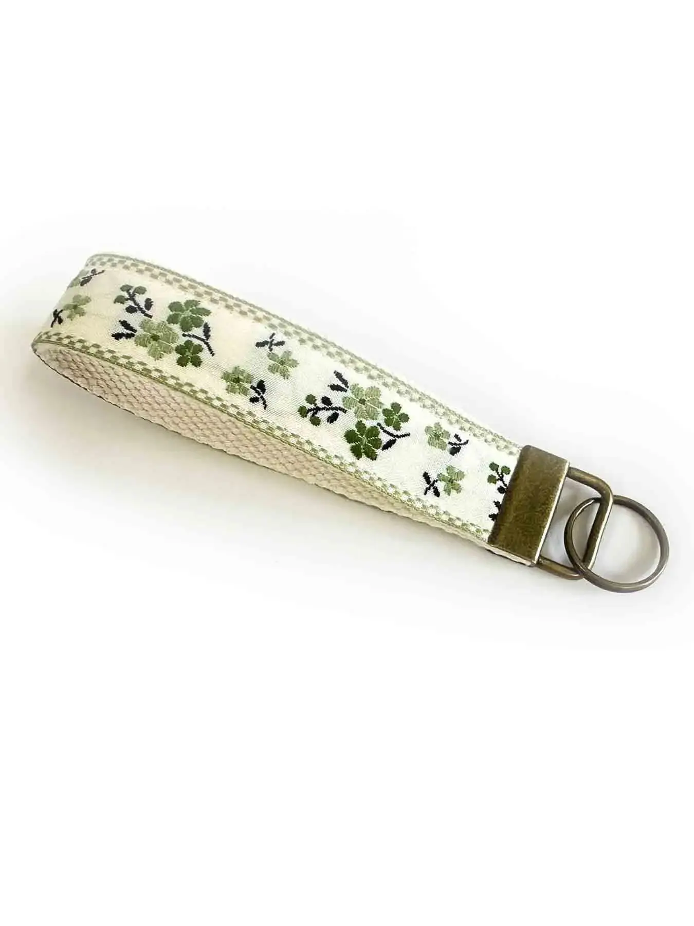Embroidered Fabric Wristlet Keychain, Cute Wrist Strap Keychain for Women, Metal Key Ring, Girly Gift