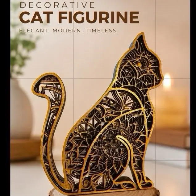 3D Mandala Cat wood engraved
