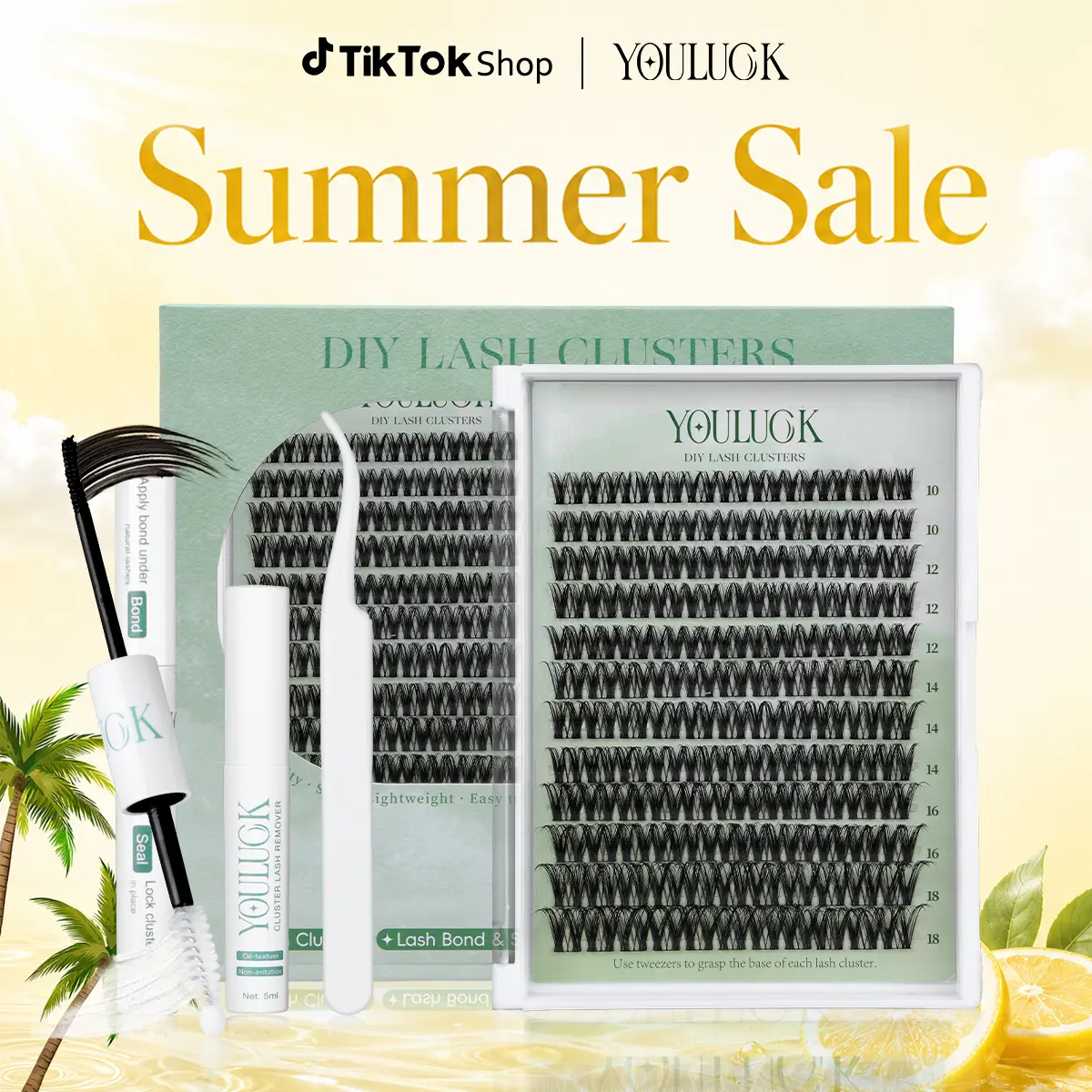 Velvet Touch | YOULUCK Lash Clusters Waterproof Long-Lasting Individual Eyelash Extensions with Ultra-Thin Band Bond & Sea l& Remover Makeup For Girls Beginner Friendly