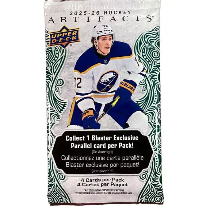 2025-26 Upper Deck Artifacts Hockey Blaster Pack (4 Cards), Collectible Sports Card, Hobby Trading Cards