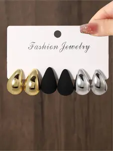 Set of 6/12 Classic Fashion Multicolor Waterdrop Wide Ear Clips for Women, Perfect for Dates, Elegant Stud Earrings, All Seasons, Teardrop Earrings