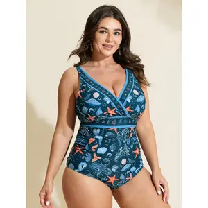 BLOOMCHIC Plus Size Sea Breeze Print Tummy-Control One-Piece Swimsuit [M-6X]2026 Summer Vibes Swimweek