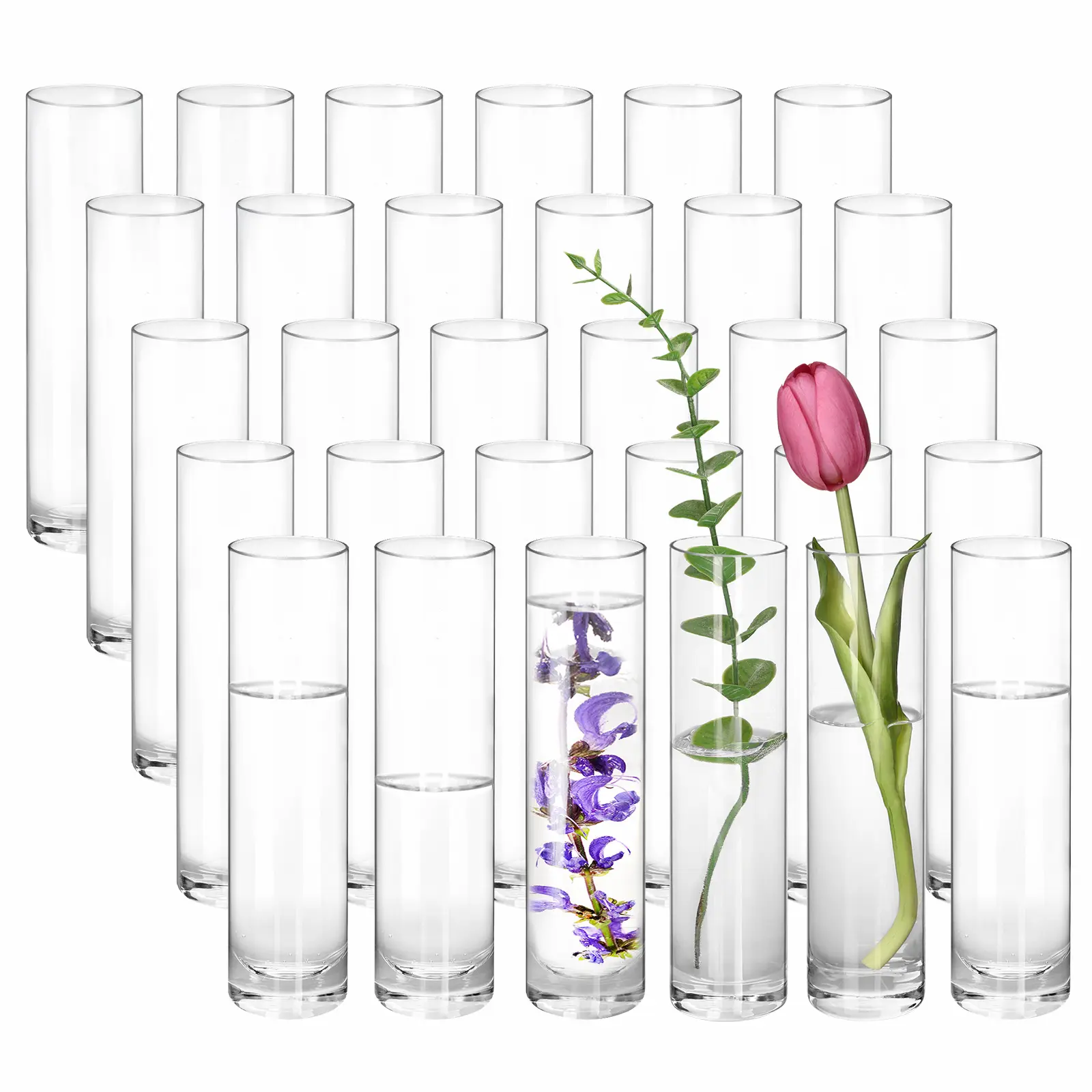 WHONLINE 15Pcs Clear Glass Cylinder Vases, 7.5 Inch Tall, Glass Flower Vase Centerpieces, Glass Flower Vase, Hurricane Floating Candle Holder Vase for Table Shelf, Party, Wedding, Home Decor, Collectible Buildings & Accessories