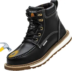 Waterproof Steel Toe Boots For Men-6" Leather Moc Toe Winter Warm Work Boots Mens Steel Toe Shoes Indestructible Non Slip Resistant Construction Safety Boot
