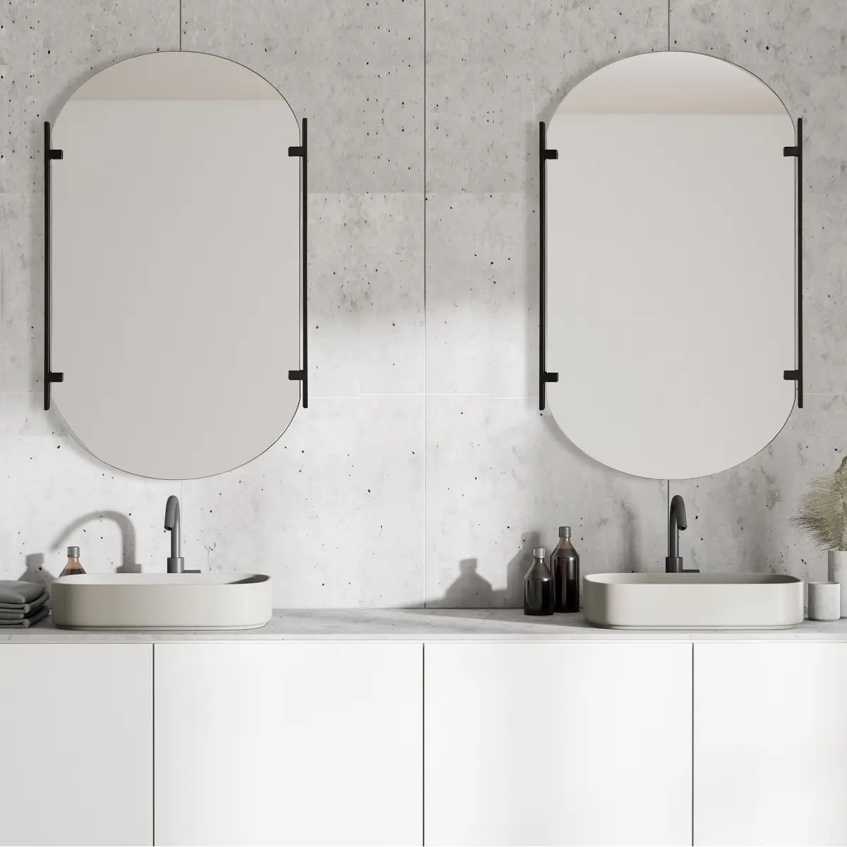 212 Main Modern Elegant Full-View Curved Metal-Framed Wall-Mounted Vanity Decor Mirror, 23x38x1 in, Satin Black Metal Frame Design, Full-View Wall-Mounted Mirrors