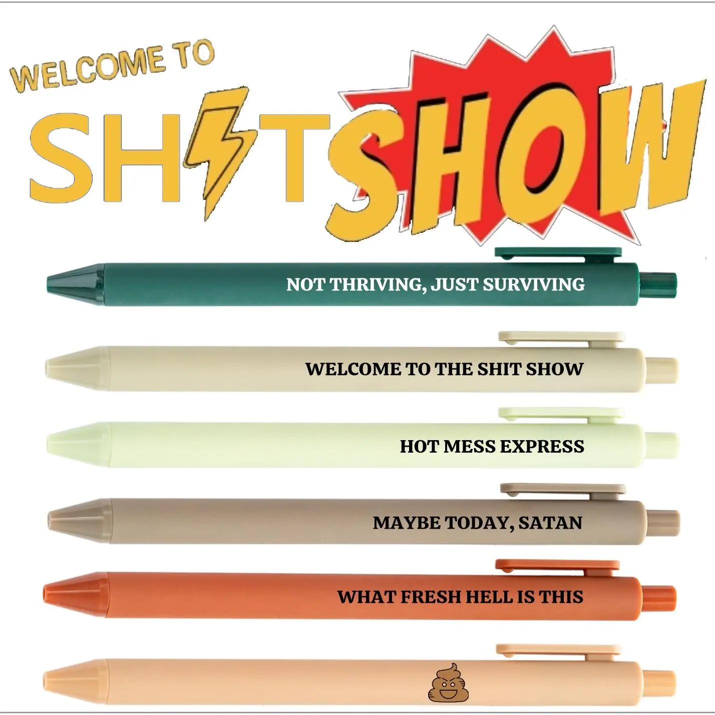 Shit Show Wrote Quotes Ballpoint Pen, 6/24pcs Funny Ballpoint Pen, Lightweight Smooth Writing Pen, Unique Gift for Office Friends & Colleagues, Ballpoint Pen Gifts back to school，school supplis, Funny Teacher Pens, Ballpen Set