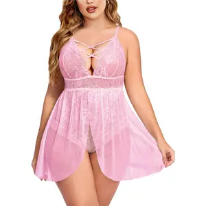 Avidlove Plus Size Hot Womens Snap Crotch Lingerie V Neck Lace Nighty Sleepwear L-5XL