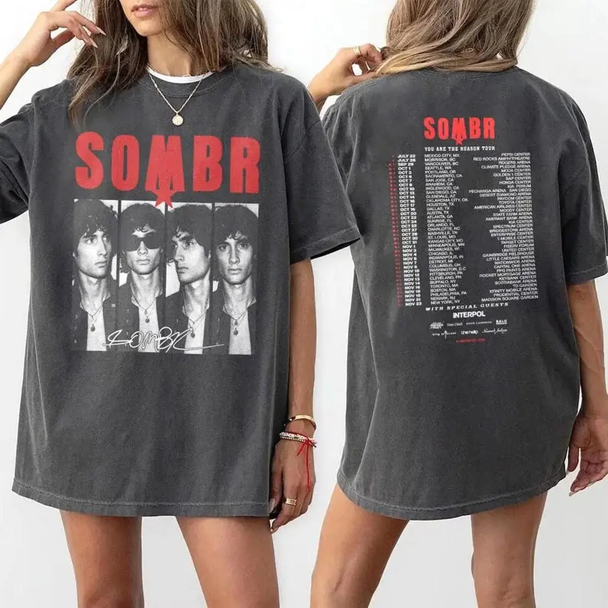 Sombr You Are The Reason Tour Shirt 2-Sided Sombr Interpol Concert Merch with Tour Dates Music Fan Concert Tee Soft Touch Cotton Shirt for Men & Women