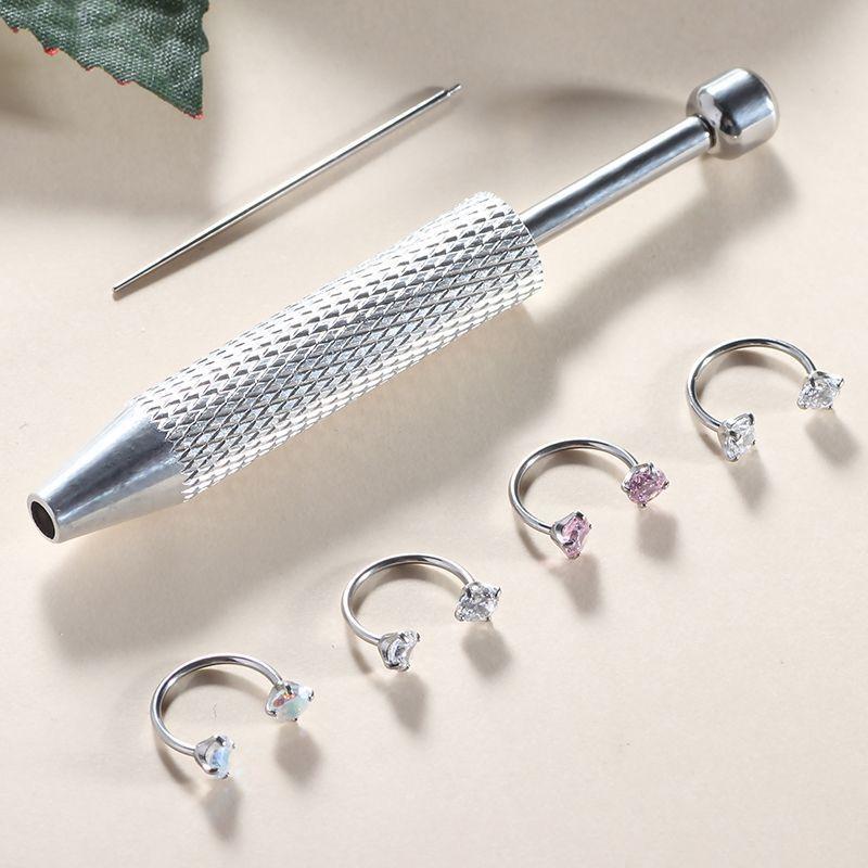 20G 0.8mm 8mm Horseshoe Nose Hoop Internally Threaded Gems Nose Ring with Free Ball Holder for Piercing