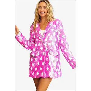 Women's Star Pattern Sequin Blazer in Hot Pink/Silver