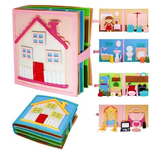 Felt Cloth Book, 1 Count Soft Activity Preschool Busy Book, Sensory Travel Toy with Learning Activities, Pretend Play Board Book, Birthday Gift for Kids