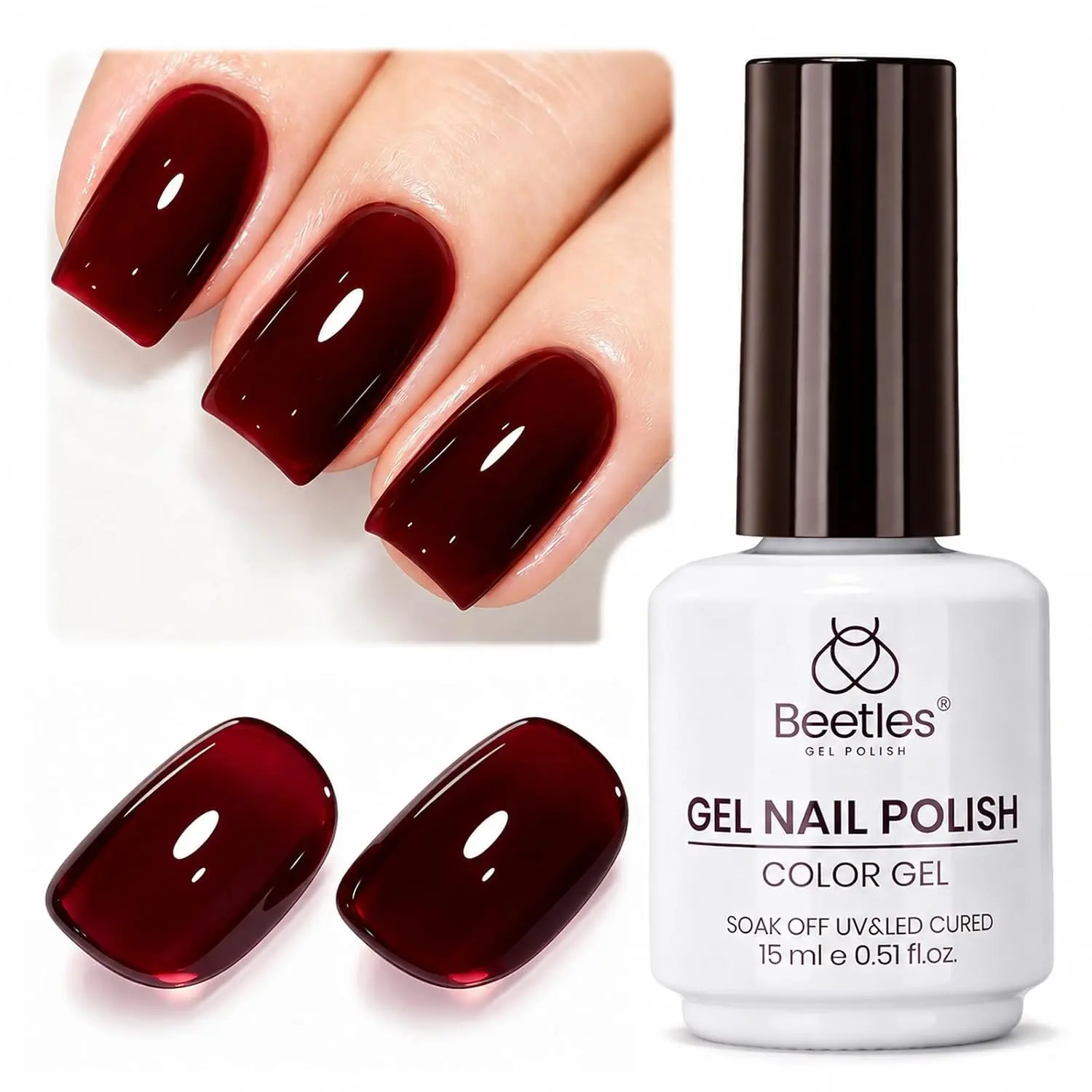 Beetles Jelly Gel Nail Polish, 15ML Jelly Fall Gel Burgundy Red Gel Polish Cherry Wine Color Sheer Translucent Effect Soak Off UV French Nail Art Manicure Salon Gift for Women