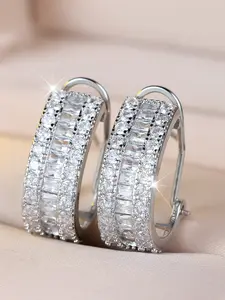 Unique Hoop Earrings for Women Synthetic Zirconia Inlay, Stackable Daily Wear Jewelry Gift for Her