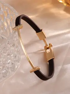 Unisex Stainless Steel Bangle Bracelet, Colorful Leather Patchwork Design, Casual Fashion Accessory for All Seasons, Perfect Birthday Gift