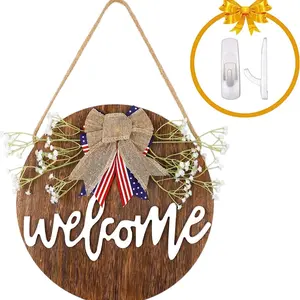 Welcome Hanging Sign Front Door, Door Wreaths Farmhouse Wooden Door Sign Rustic Wooden Decor Housewarming Gift