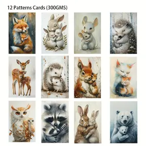 Woodland Animal Themed Card Sticker & Envelope Set, 52pcs/set Including 52 Cards & 52 Envelopes, Greeting Card, Scrapbooking, Paper Craft, Junk Journal, Crafts Kit