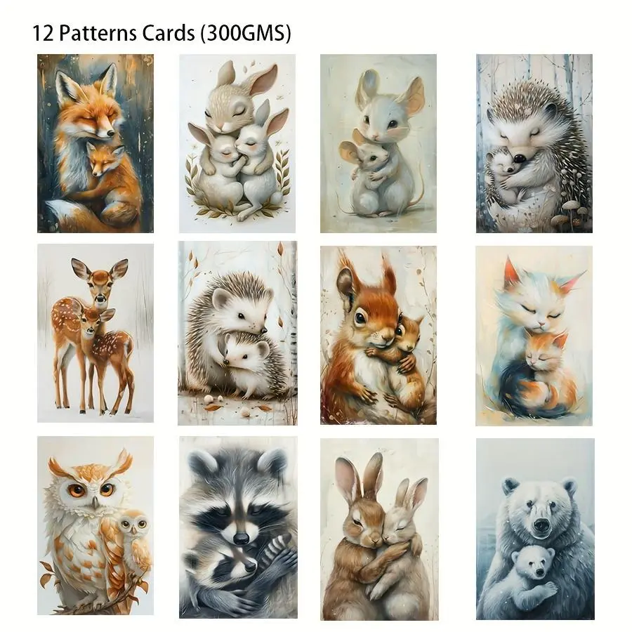 Woodland Animal Themed Card Sticker & Envelope Set, 52pcs/set Including 52 Cards & 52 Envelopes, Greeting Card, Scrapbooking, Paper Craft, Junk Journal, Journaling Scrapbooking Kit, Crafts Kit