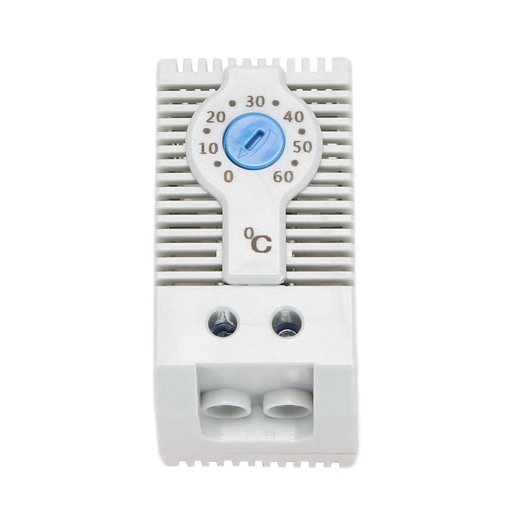 1 * KTS011 NO Normally Open Adjustable Mechanical Thermostat (YX-KTS011) - ABS, Constant Temperature Bimetal, 35mm DIN Rail Cabinet Thermostat, 2-Pole Terminal Block, -45 to +80°C, 60x33x43mm, IP20 Rated for Cooling (1 Unit)