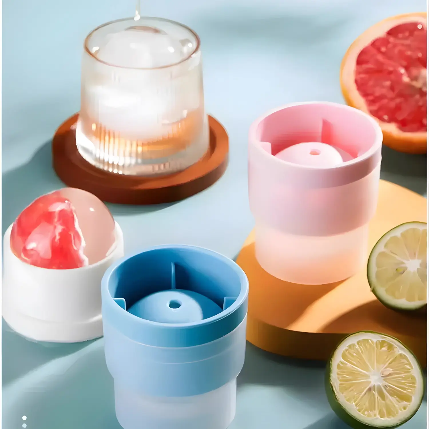 6-Piece Stackable Ice Ball Maker Set, Home Bar Cocktail Accessories, 2.5in/6cm Slow-Melting Sphere Molds for Whiskey Drinks