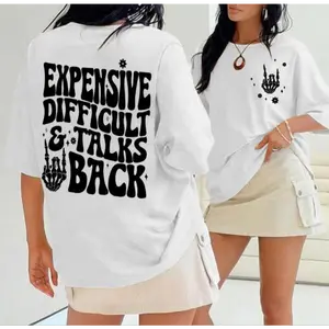 Women's " Expensive Difficult and Talks Back" Slogan Print Skeleton Hand Graphic Round Neck Tee, Graphic Tees Women, Casual Half Sleeve Crew Neck T-shirt for Daily Wear, Ladies Clothes for All Seasons, Summer Clothes, Womenswear