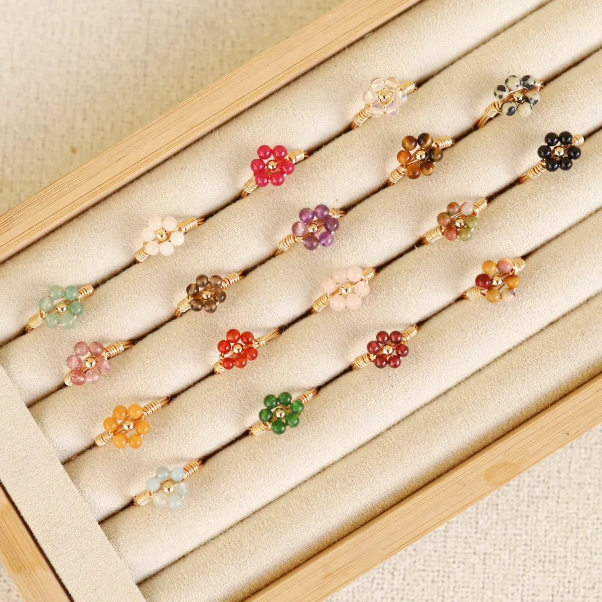 Bloom Crystal Rings | Wire wrapped rings | Floral Beaded ring