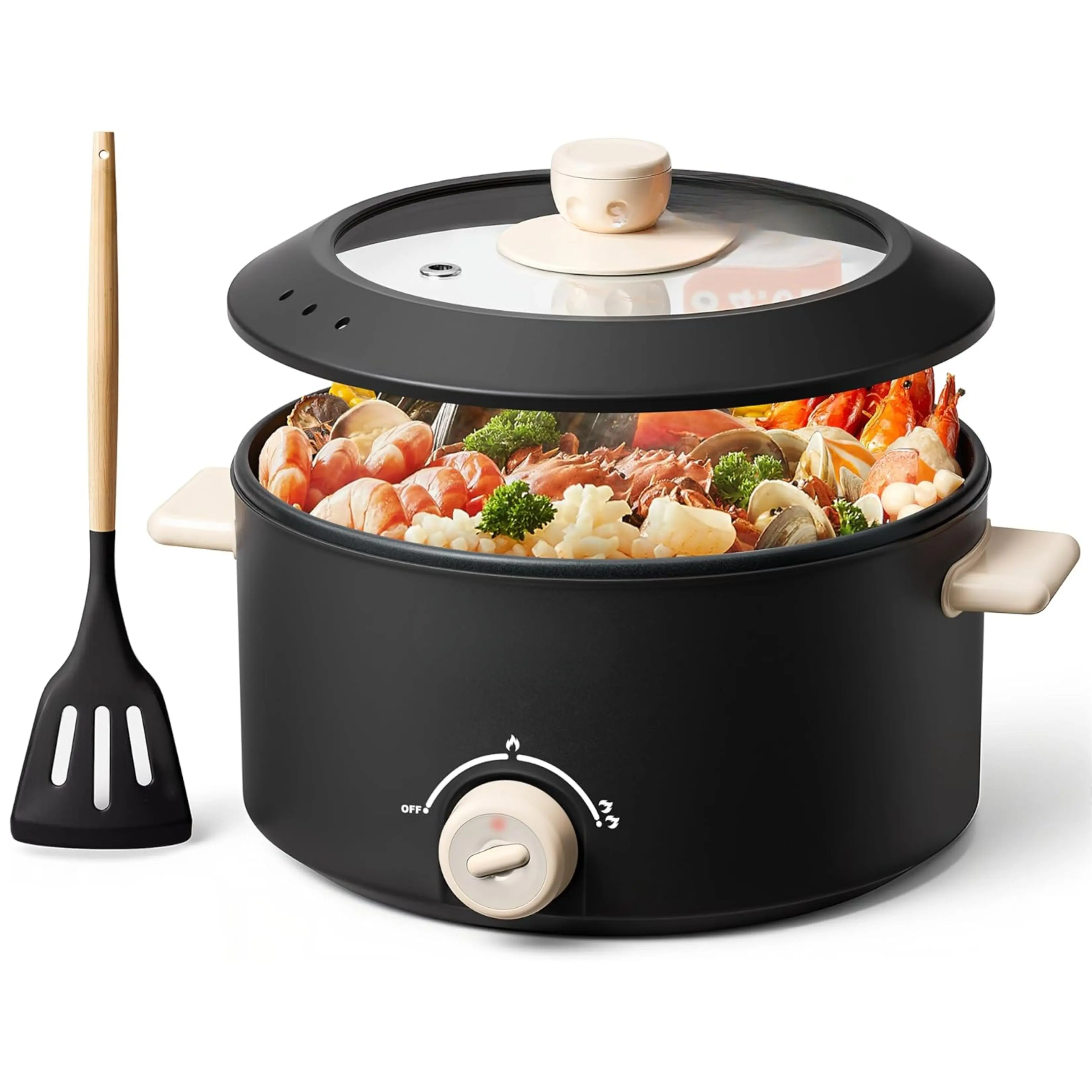 4L Electric Pot, Non-Stick Hot Pot Electric with Dual Power | multi-functional shabu shabu pot for deep frying, steak, large capacity for family gatherings & parties, easy to clean, black