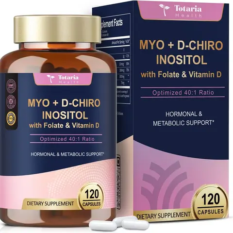 Totaria Inositol Supplement for Women with Vitamin D3, Folate, 40:1 Ratio Myo-Inositol 3000mg & D-Chiro Inositol 75mg Complex, (Vitamin B8) Inositol Capsules