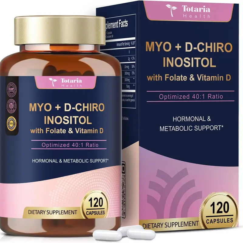 Totaria Inositol Supplement for Women with Vitamin D3, Folate, 40:1 Ratio Myo-Inositol 3000mg & D-Chiro Inositol 75mg Complex, (Vitamin B8) Inositol Capsules