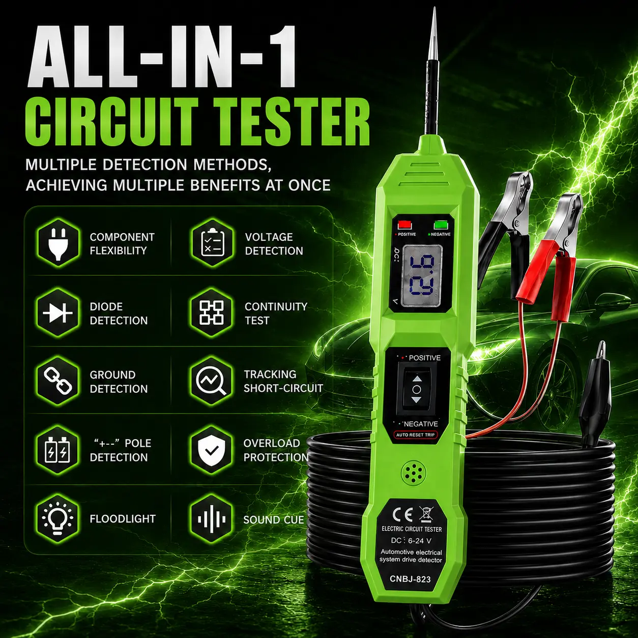 CT03 6-24V Automotive Circuit Tester | Voltage Display LED Buzzer Car Power Probe