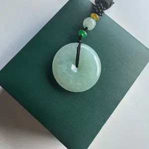 Light Green Floating Jadeite Jade Peace Donut Pendant RARE