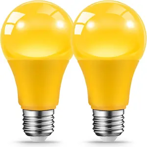 LED Yellow  Light Bulbs for Outdoor Indoor Porch, 9W LED Color Bulb for Outside, 60W Equivalent, 2000K Amber Light Bulb, Ideal for Bedroom, Patio, Deck, Backyard, Hallway, 2-Pack