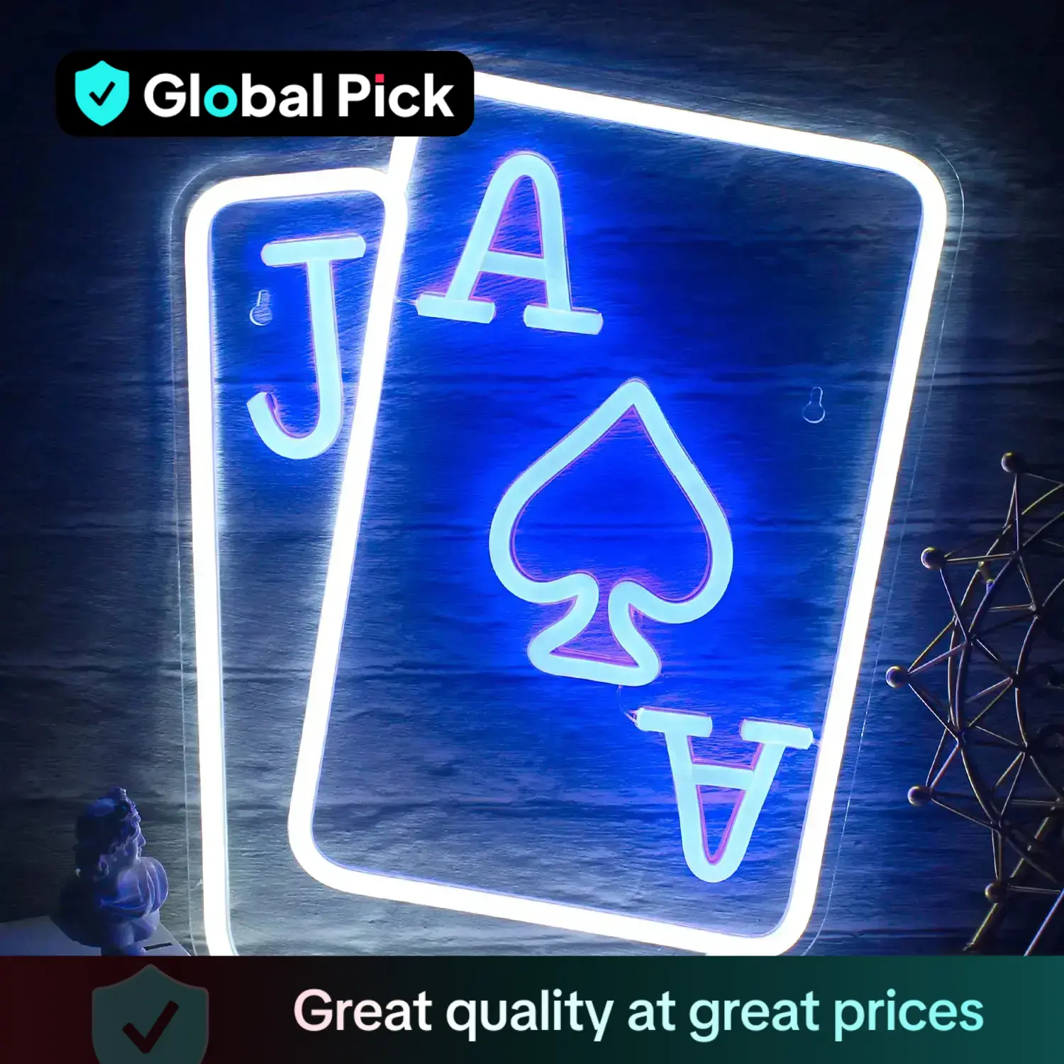 Playing Card Design Neon Sign, USB Powered LED Neon Light, Decorative Neon Sign for Bedroom, Hotel, Game Room, Birthday Party Wall Decor